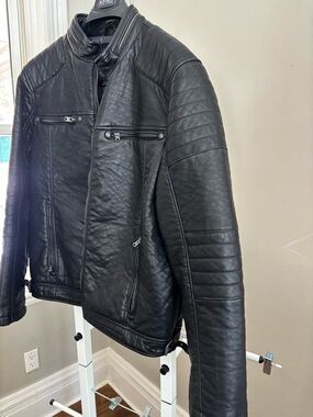 Buffalo David Bitton Black Quilted Leather Bomber Jacket